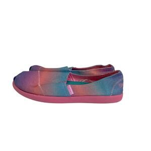 Skechers‎ Lil BOBS Kids Size 3 Rainbow Ombre Canvas Slip On Shoes Memory Foam